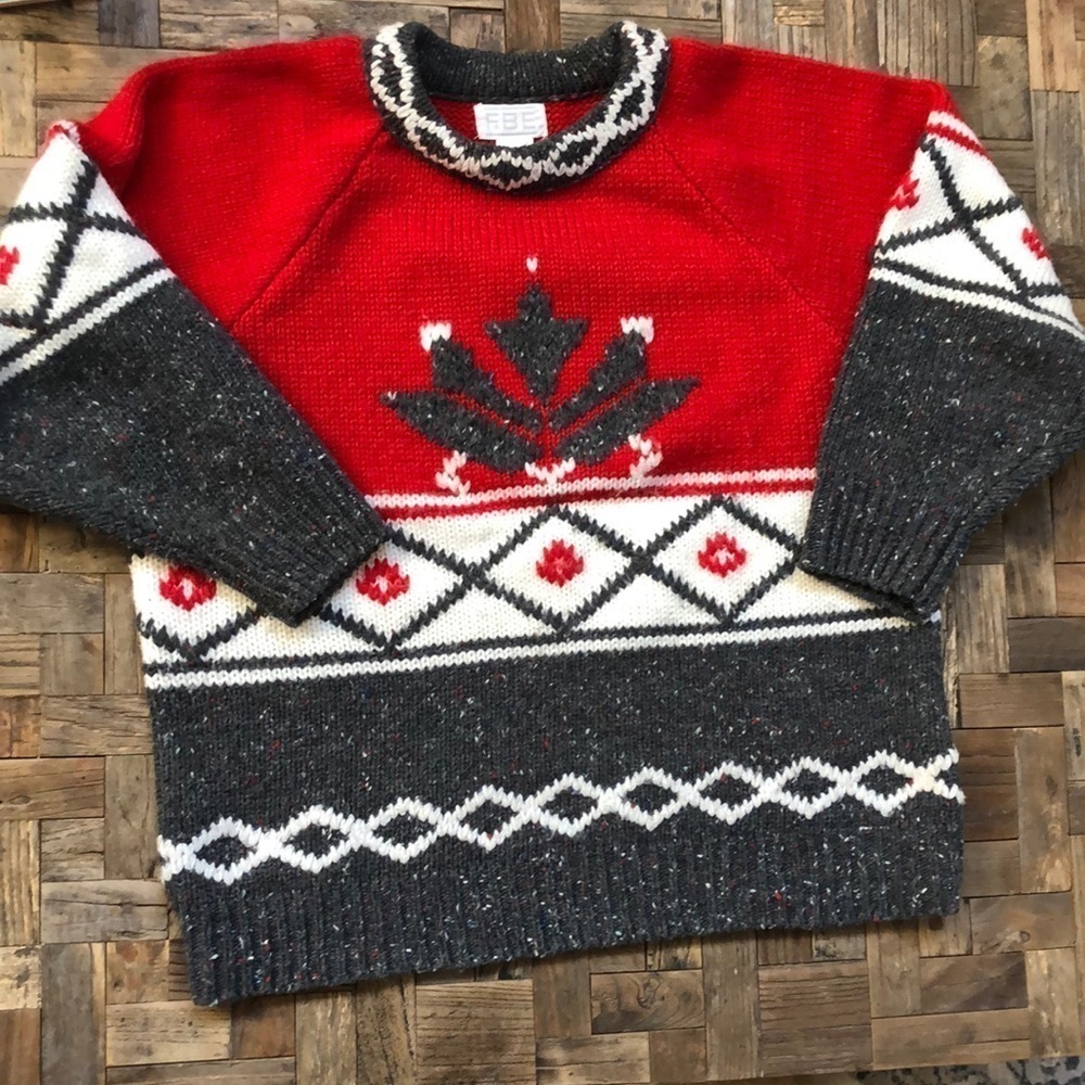 FABE Vintage Red White Gray Chunky Knit Sweater